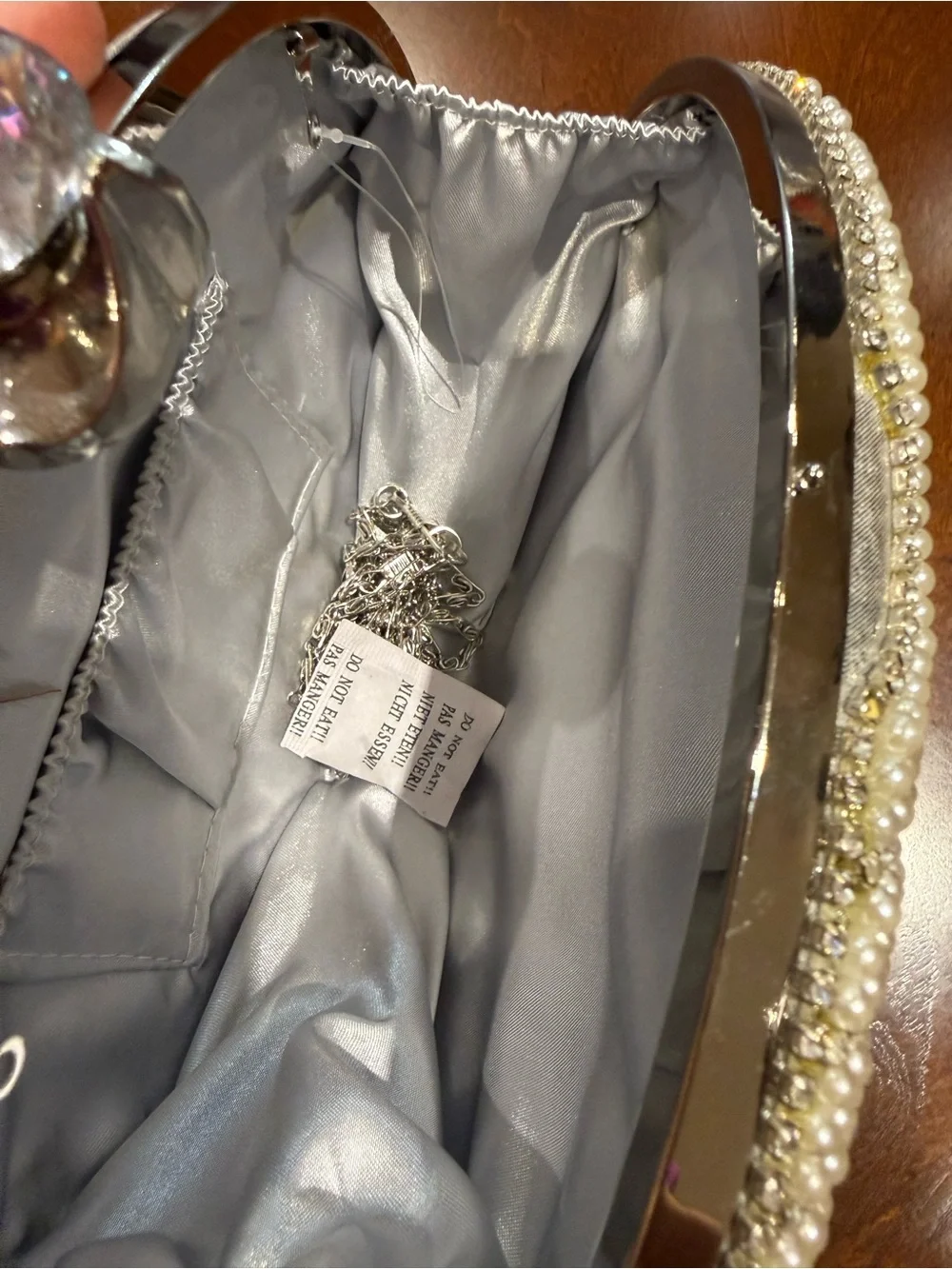 Pearl and Rhinestone Oval Evening Clutch - White